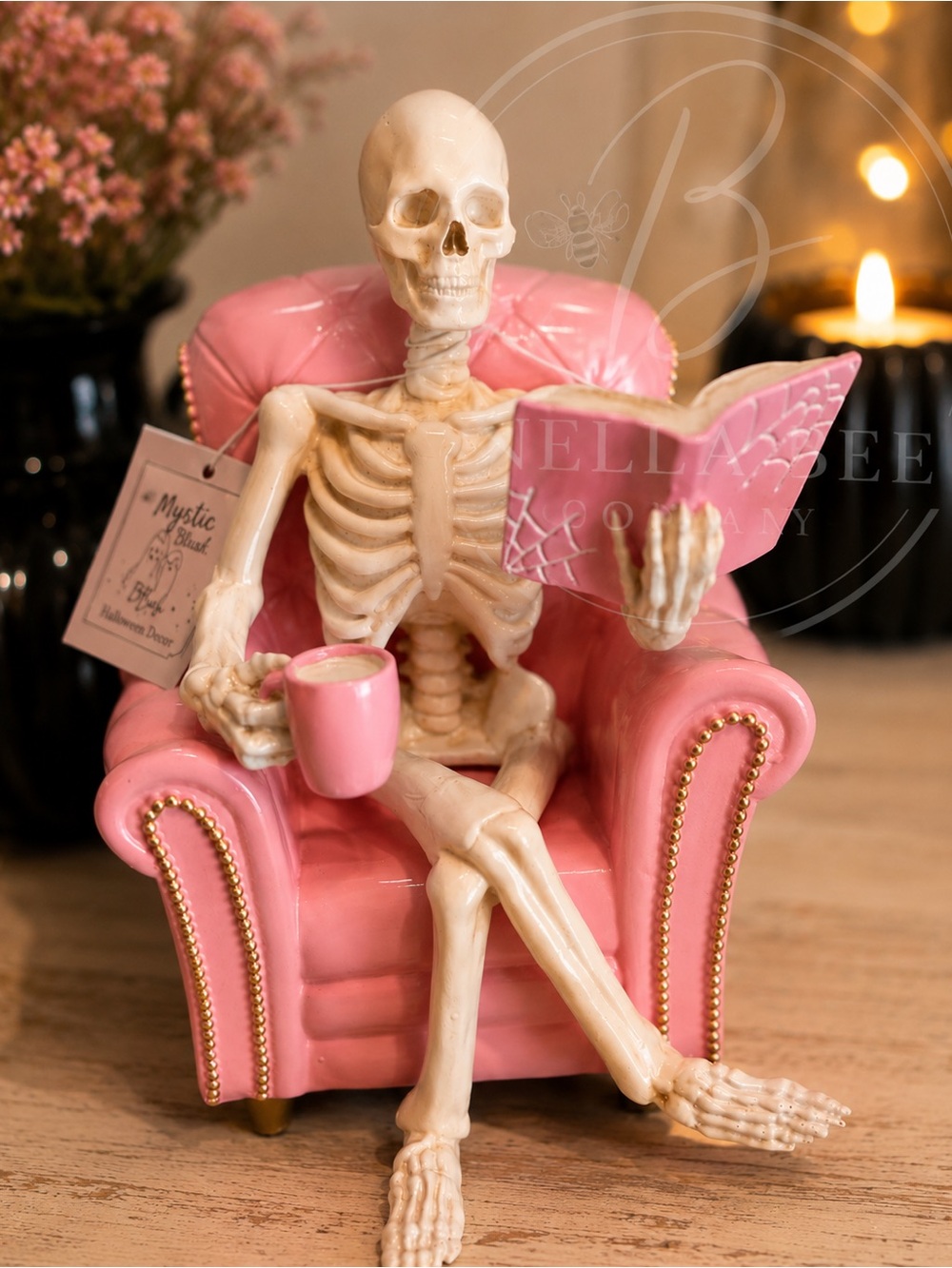 Mystic Blush | Pink Skeleton Book Club Coffee Drinking Halloween Decor 🕸️☕️